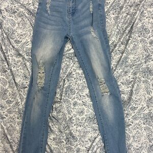 SHEIN Light Blue Distressed Skinny Jeans